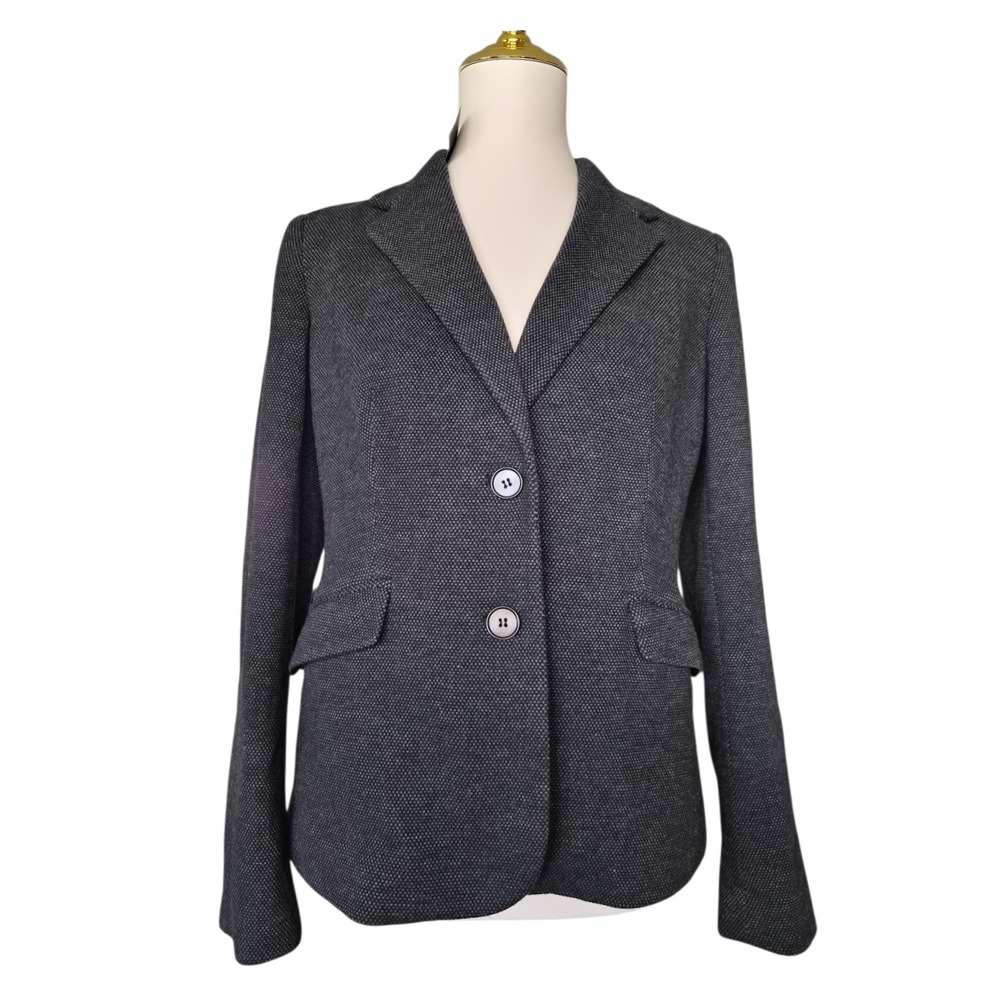 Talbots Petites Blazer PM Gray Textured Stretch Cotton Blend Career Jacket New